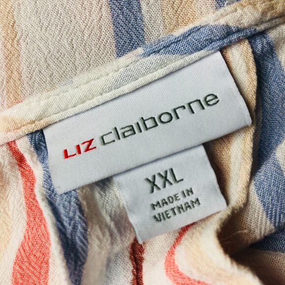 Liz Claiborne Women's Striped Short Sleeve Button Front Shirt V Neck Size XXL - Picture 4 of 5